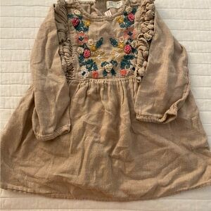 Zara Baby Beige Dress with Floral Embroidery